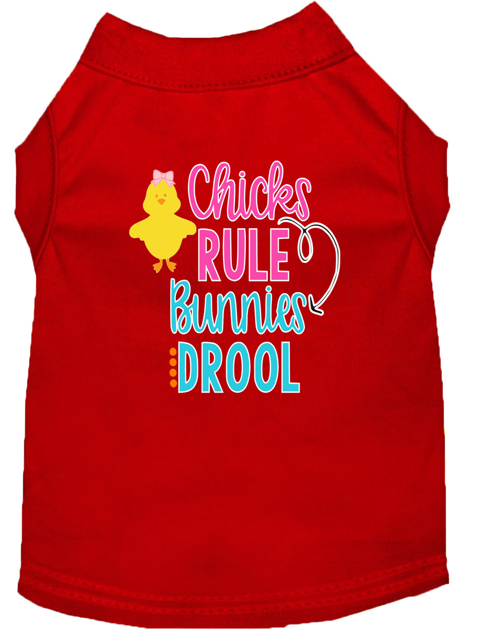 Chicks Rule Screen Print Dog Shirt Red Sm